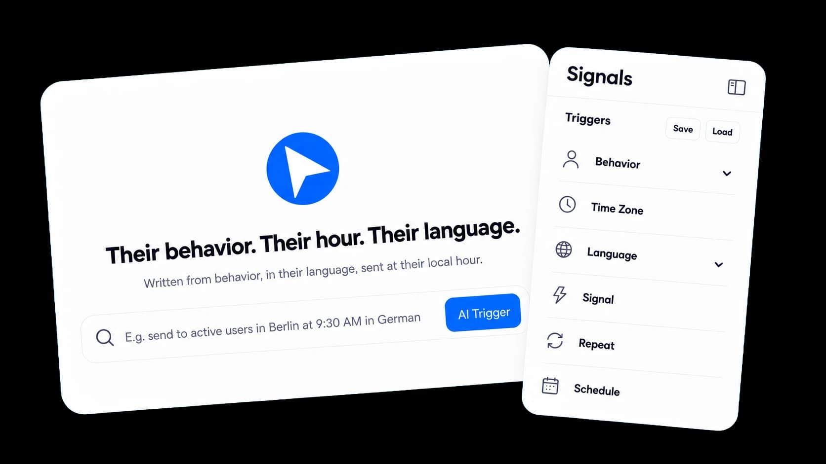 Behavly composes campaigns from behavior, local hour, and language